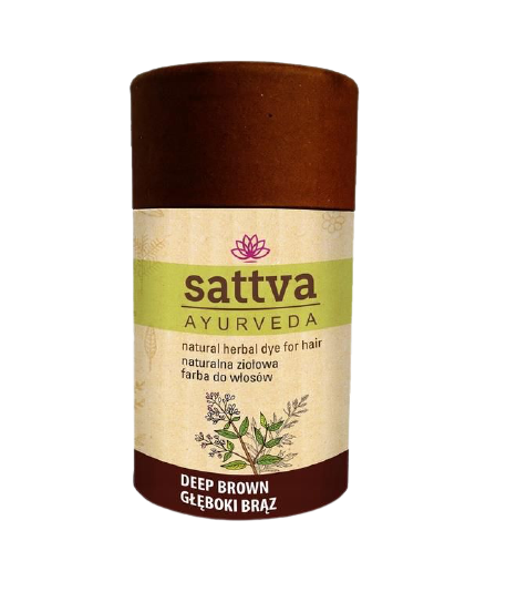 brązowa farba do włosów   Sattva Ayurveda Henna Do Farbowania Włosów Głęboki Czekoladowy Brąz 150 G